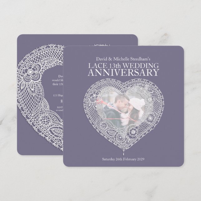 Lace wedding heart 13 years party invitations (Front/Back)