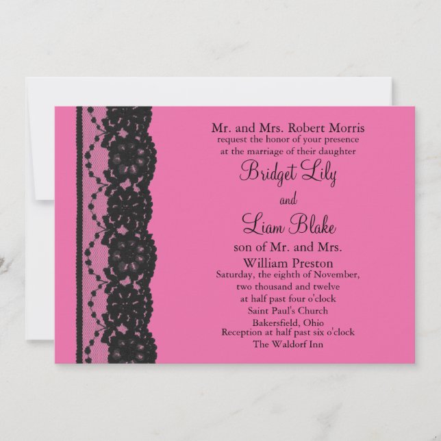 Lace Wedding Invitation (fuchsia) (Front)