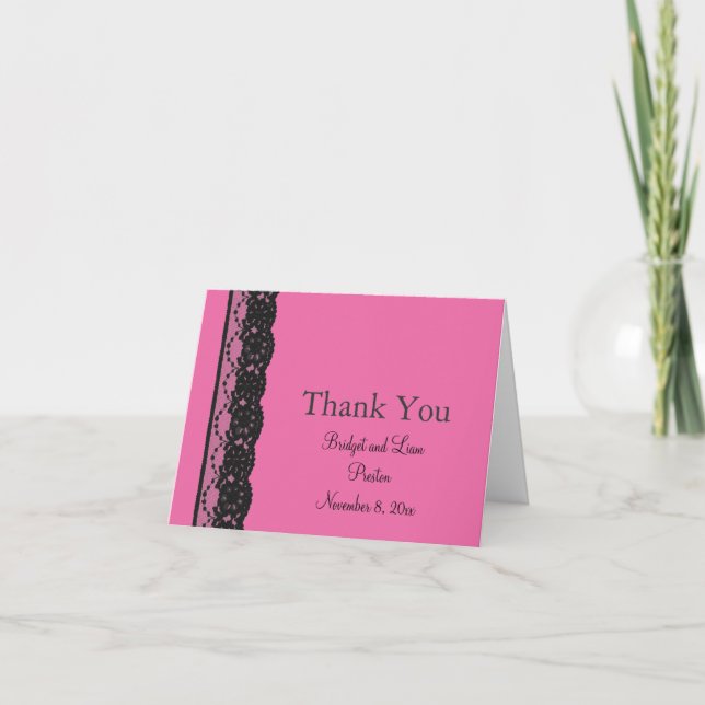 Lace Wedding Thank You Card (fuchsia) (Front)