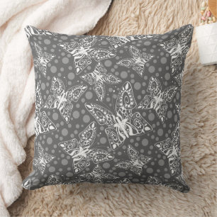 lace white butterflies on a grey polka dot  cushion