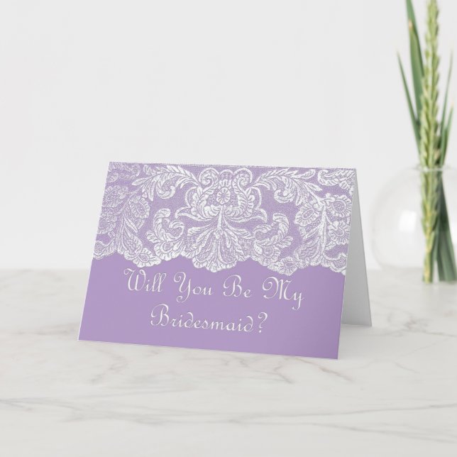 lace will you be my bridesmaid?  purple invitation (Front)