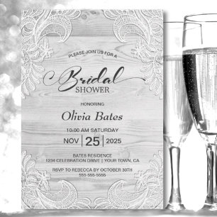 Lace Wood Bridal Shower Invitation