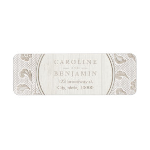 Lace wood rustic country wedding return address