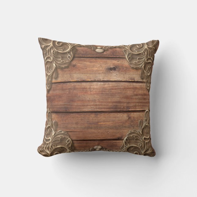 Lace Wood Rustic Vintage Western Elegant Farmhouse Cushion (Front)