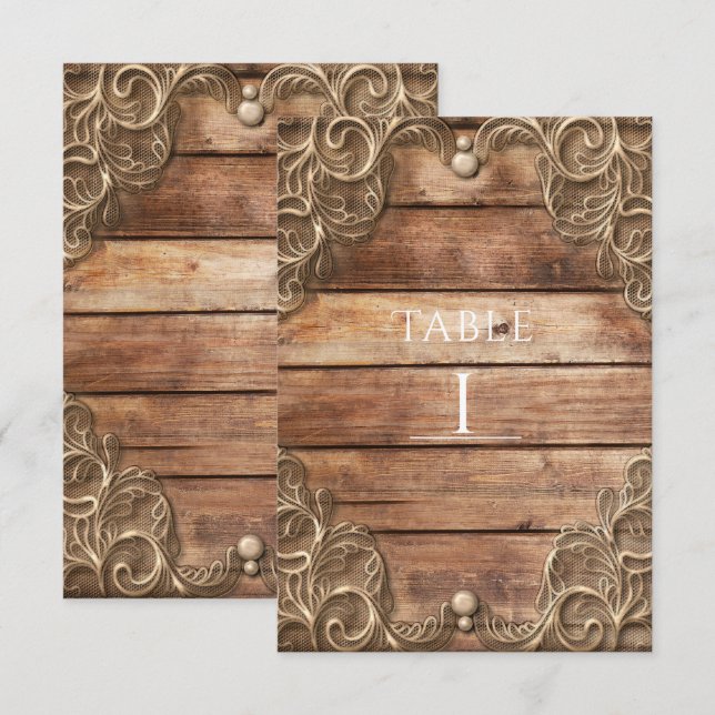 Lace Wood Rustic Vintage Western Table Number (Front/Back)