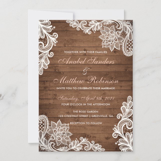 Lace Wood Rustic Wedding Invitation (Front)