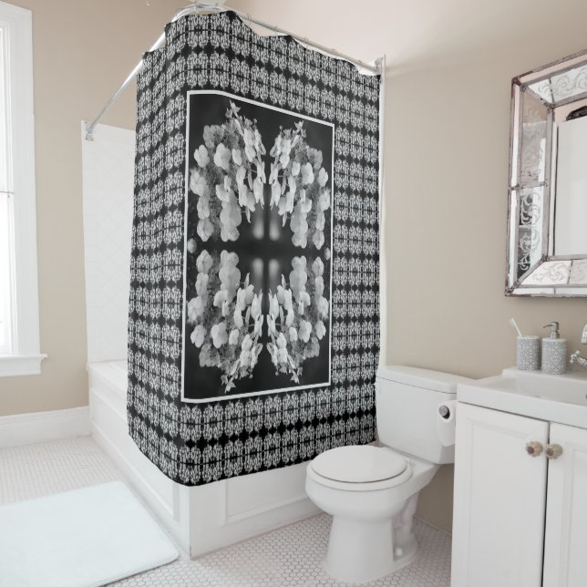 Lacecap Hydrangea Black And White Abstract    Shower Curtain (In Situ)