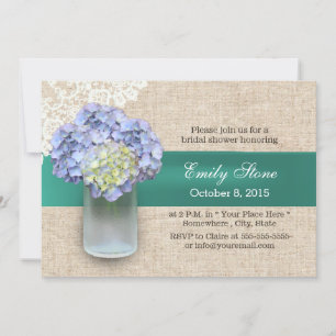 Laced Burlap Hydrangea & Mason Jar Bridal Shower Invitation