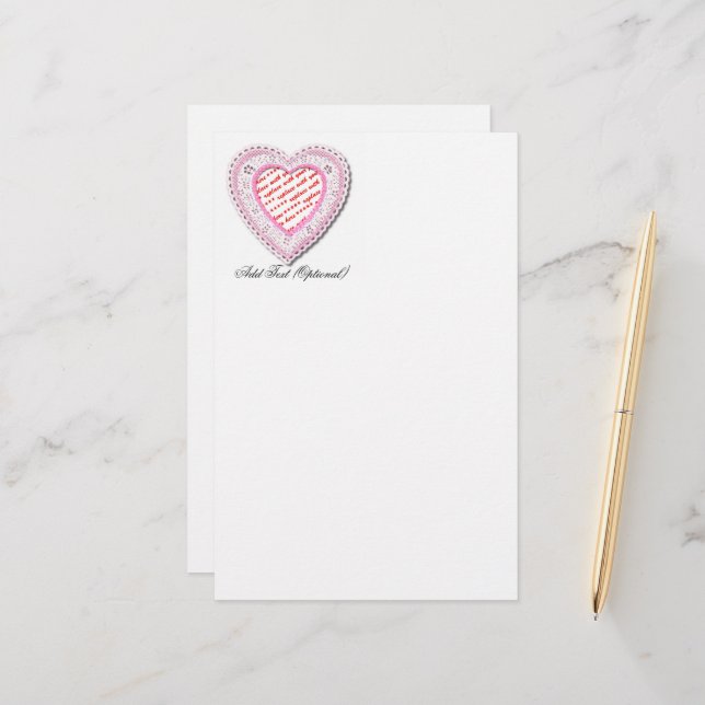 Laced Heart Shaped Photo Frame Stationery (Front/Back In Situ)