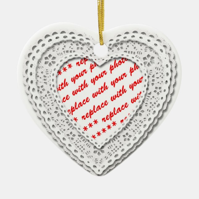 Laced Heart Shaped Photo Frame Template Ceramic Tree Decoration (Front)