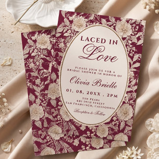 Laced in Love Burgundy Floral Lace Bridal Shower Invitation