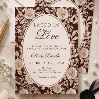 Laced In Love Chocolate Brown Lace Bridal Shower Invitation