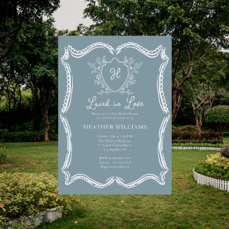 Laced In Love Regency Crest Blue Bridal Shower Invitation