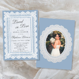 Laced in Love Theme Blue Lace Photo Bridal Shower Invitation