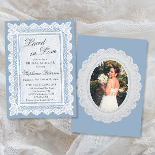 Laced in Love Theme Blue Lace Photo Bridal Shower Invitation