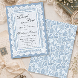 Laced in Love Vintage Blue Lace Bridal Shower Invitation