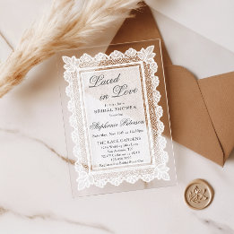 Laced in Love Vintage White Lace Bridal Shower Acrylic Invitations