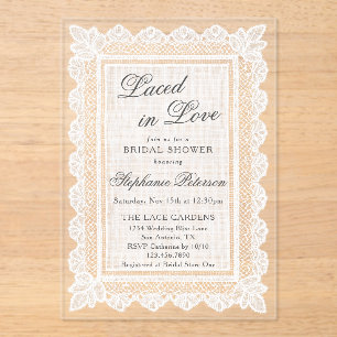 Laced in Love Vintage White Lace Bridal Shower Acrylic Invitations
