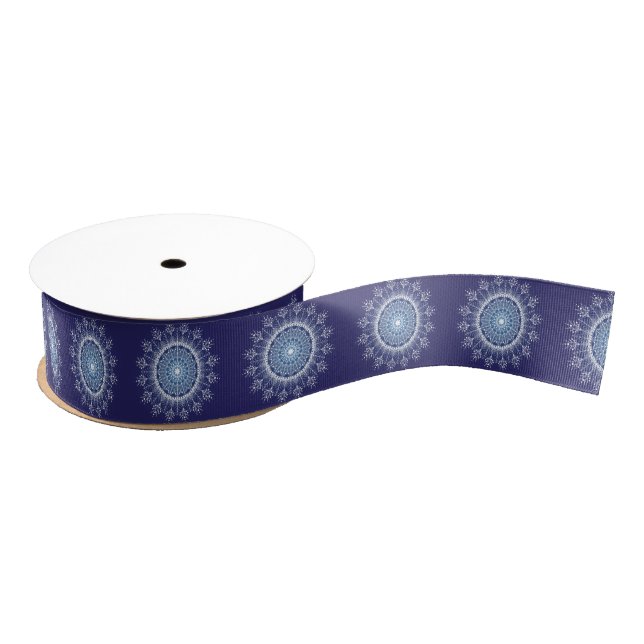 Laced snowflake mandala blue ribbon grosgrain ribbon (Spool)