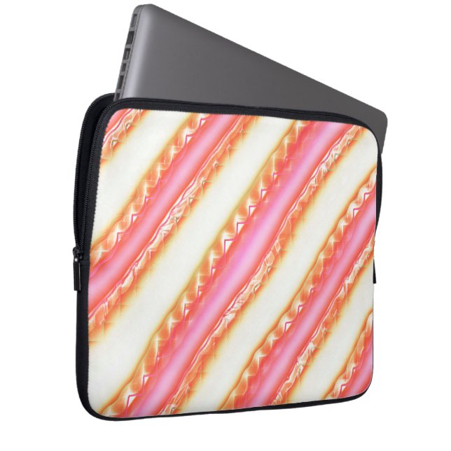 Lacelike on wide stripes in silky pink to beige    laptop sleeve (Front Right)
