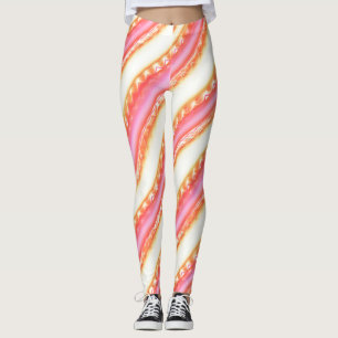 Lacelike on wide stripes in silky pink to beige leggings