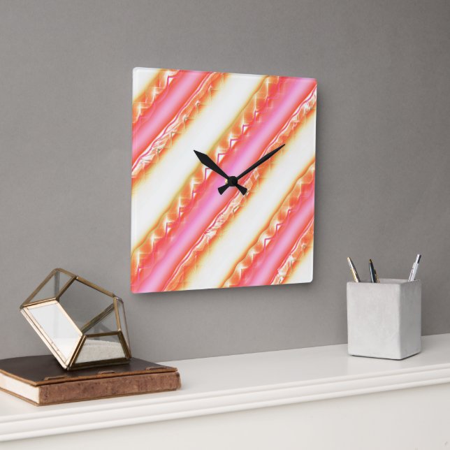Lacelike on wide stripes in silky pink to beige    square wall clock (Office)