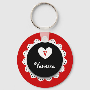 Lacey Circle Monogram and Name V13 RED BLACK Key Ring
