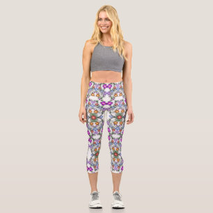 Lacey Look of Flowers on Vines Pattern  Capri Leggings