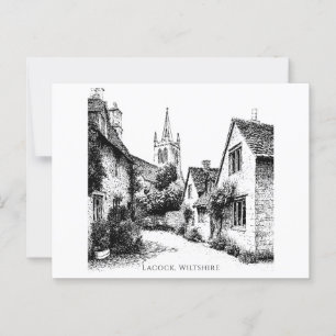Lacock Village Sketch, Wiltshire England Postcard