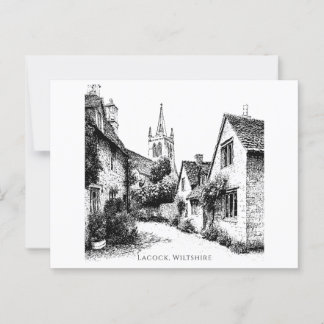 Lacock Village Sketch, Wiltshire England   Postcard