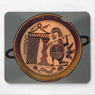 Laconian black-figure cup depicting a warrior atta mouse mat