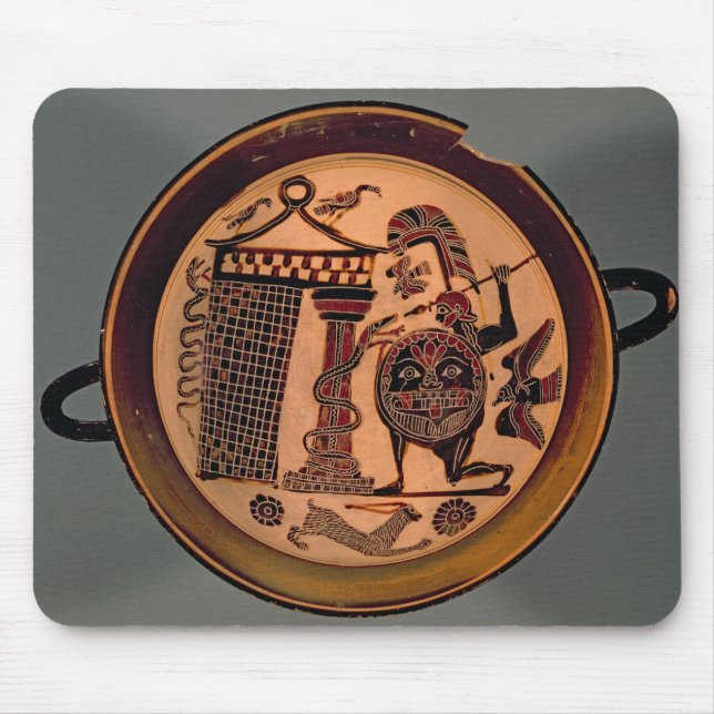 Laconian black-figure cup depicting a warrior atta mouse mat (Front)