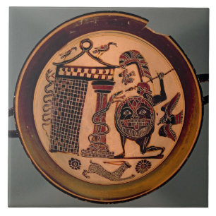 Laconian black-figure cup depicting a warrior atta tile