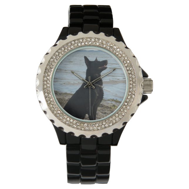 Lacquer Black German Shepherd at the Beach Watch (Front)