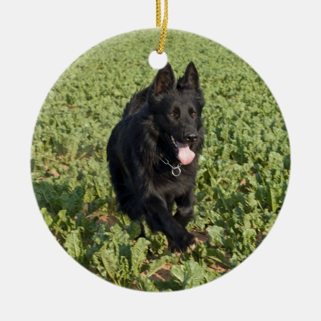 Lacquer Black German Shepherd Ceramic Tree Decoration (Front)