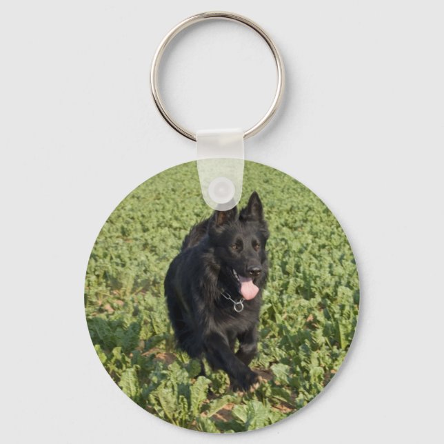 Lacquer Black German Shepherd Key Ring (Front)