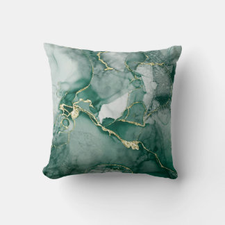 Lacquer Green, Gold Abstract Throw Pillow