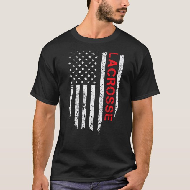 Lacrosse American Flag 4th Of July Lax Patriotic T-Shirt (Front)