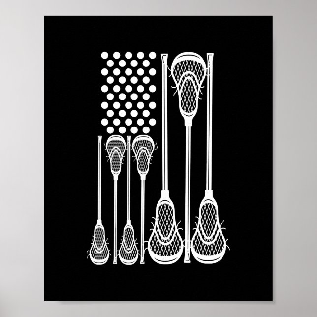 Lacrosse American Flag Cross Lacrosse Sticks men Poster (Front)