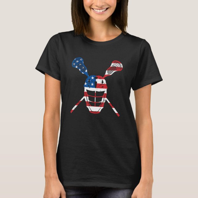 Lacrosse American Flag Helmet Patriotic Athlete Pl T-Shirt (Front)