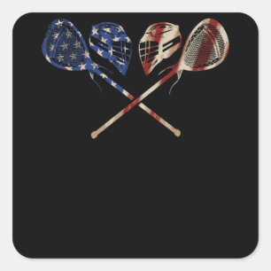 Lacrosse American Flag Lax Helmet Sticks 4th July Square Sticker