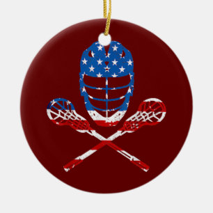 Lacrosse American Flag Lax Helmet Sticks 4th Of Ceramic Tree Decoration