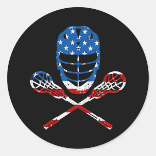 Lacrosse American Flag Lax Helmet Sticks 4th Of Classic Round Sticker