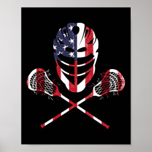 Lacrosse American Flag Lax Helmet Sticks 4th Of Ju Poster