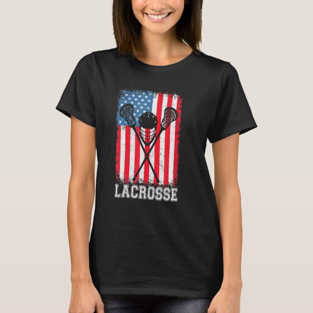 Lacrosse American Flag Lax Helmet Sticks 4th Of Ju T-Shirt (Front)