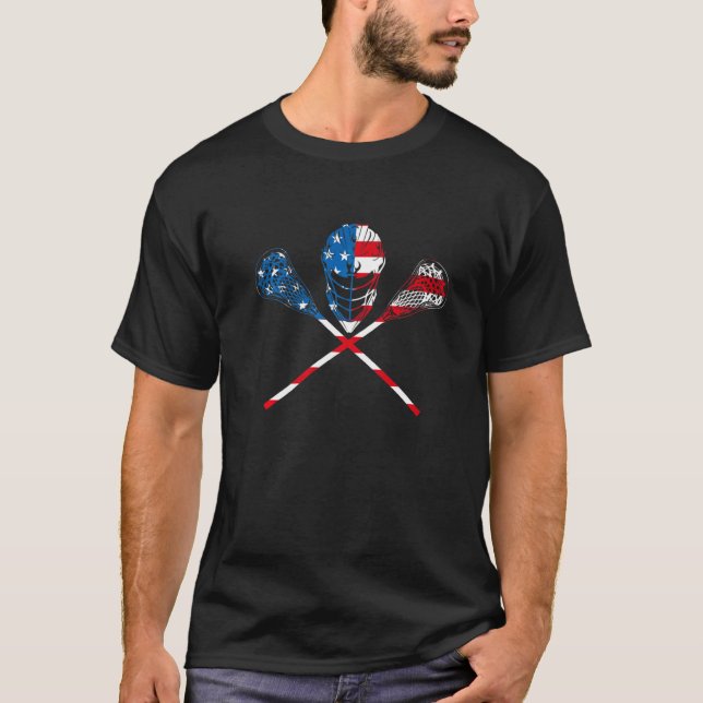 Lacrosse American Flag Lax Helmet Sticks 4th Of Ju T-Shirt (Front)