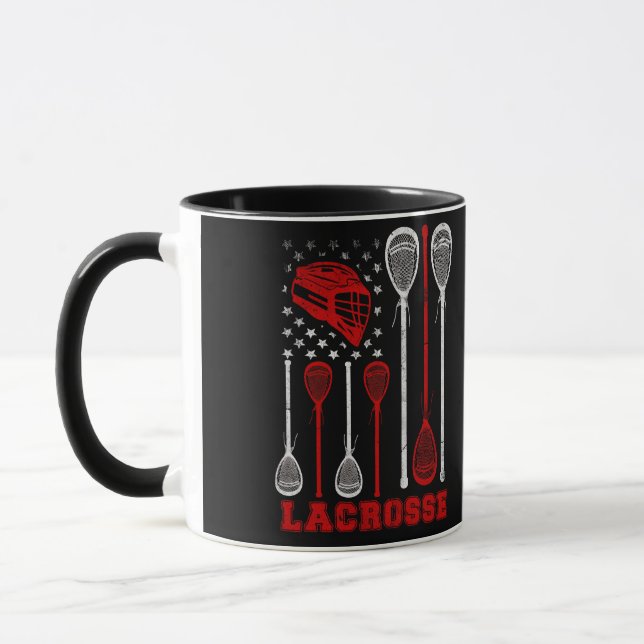 Lacrosse American Flag Lax Sport Mug (Left)