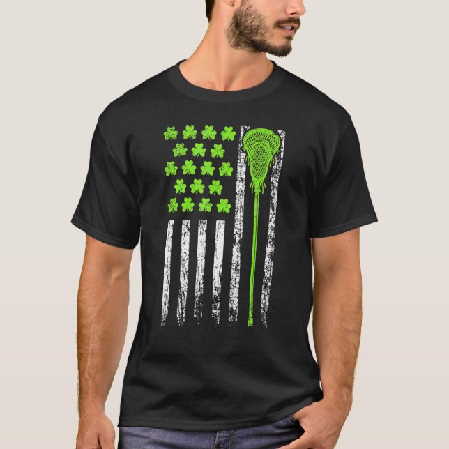  Lacrosse American Flag St Patrick Day For Men Boy T-Shirt (Front)