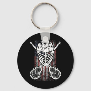 Lacrosse American Flag Stick And Helmet Funny Gift Key Ring