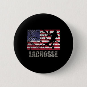 Lacrosse American Flag Usa Flag Fan Vintage Retro 6 Cm Round Badge